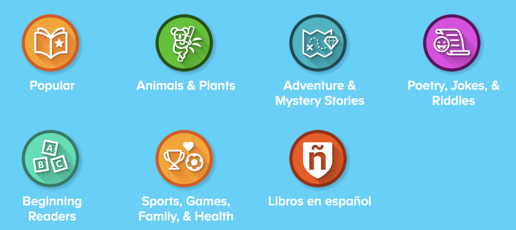 ABCmouse learning categories on the app. 